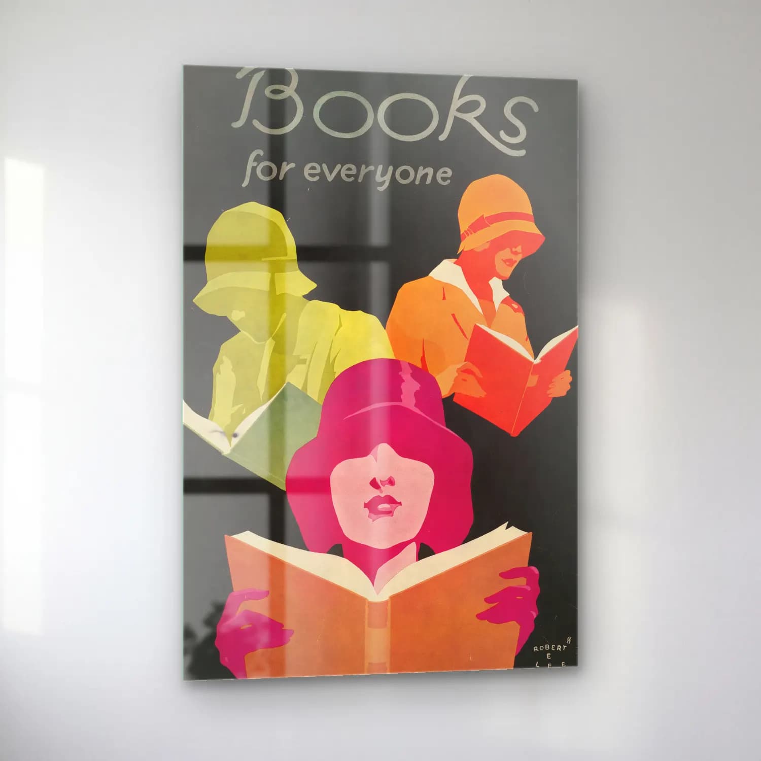 Vintage Poster Kitap Okuyan Kadın No. 23 cam tablo — sol açıdan görünüm