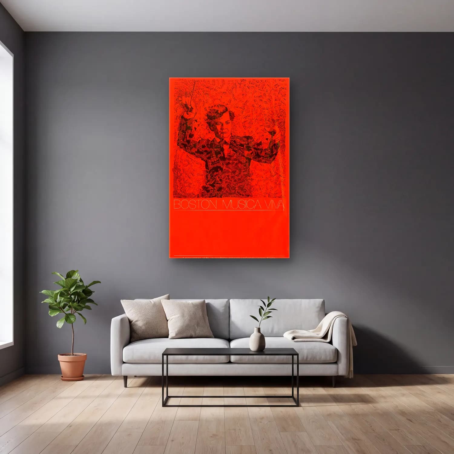 Vintage Poster Erkek Portresi No. 32 cam tablo — gri duvarlı salonda