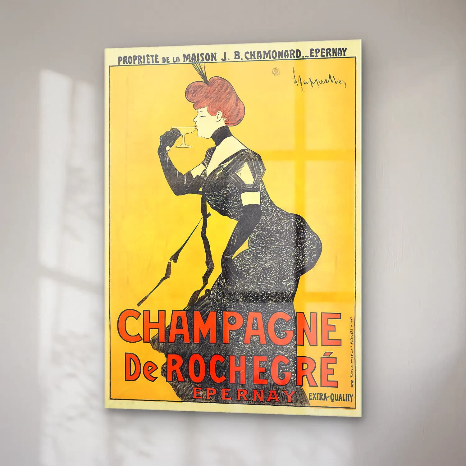 Vintage Poster Şampanya No. 6 cam tablo — sağ açıdan görünüm