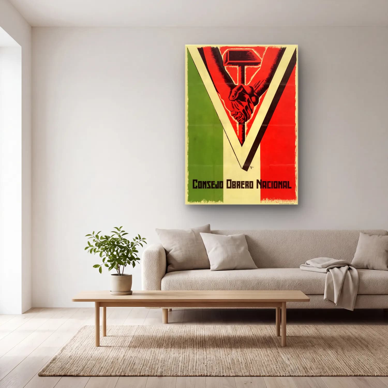 Vintage Poster Eller No. 5 cam tablo — açık renk salonda