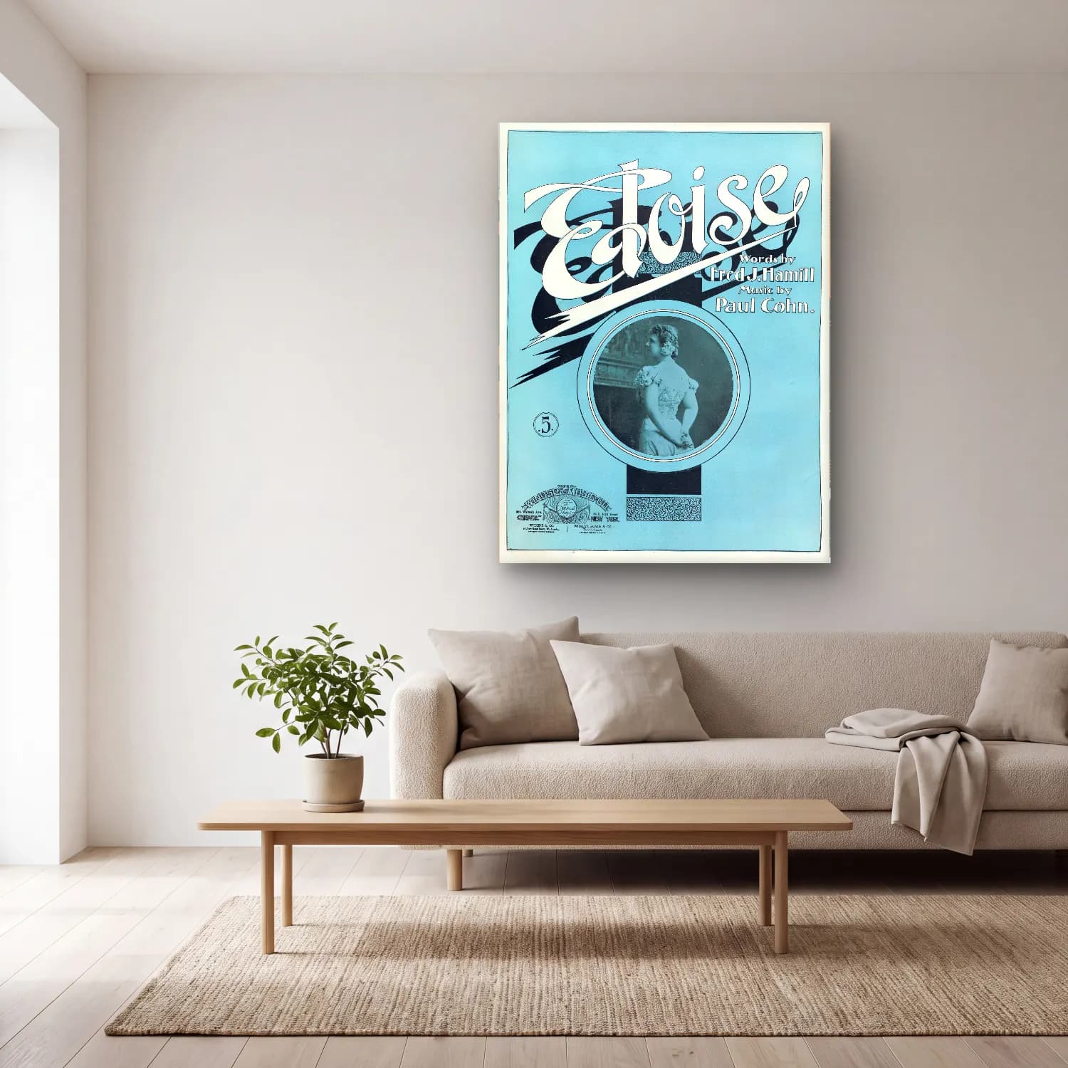 Vintage Poster Elbiseli Kadın No. 60 cam tablo — açık renk salonda