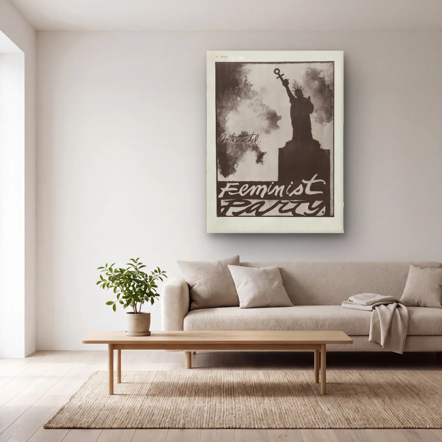 Vintage Poster Kadın Silueti – Siyah Beyaz Tonlar cam tablo — açık renk salonda