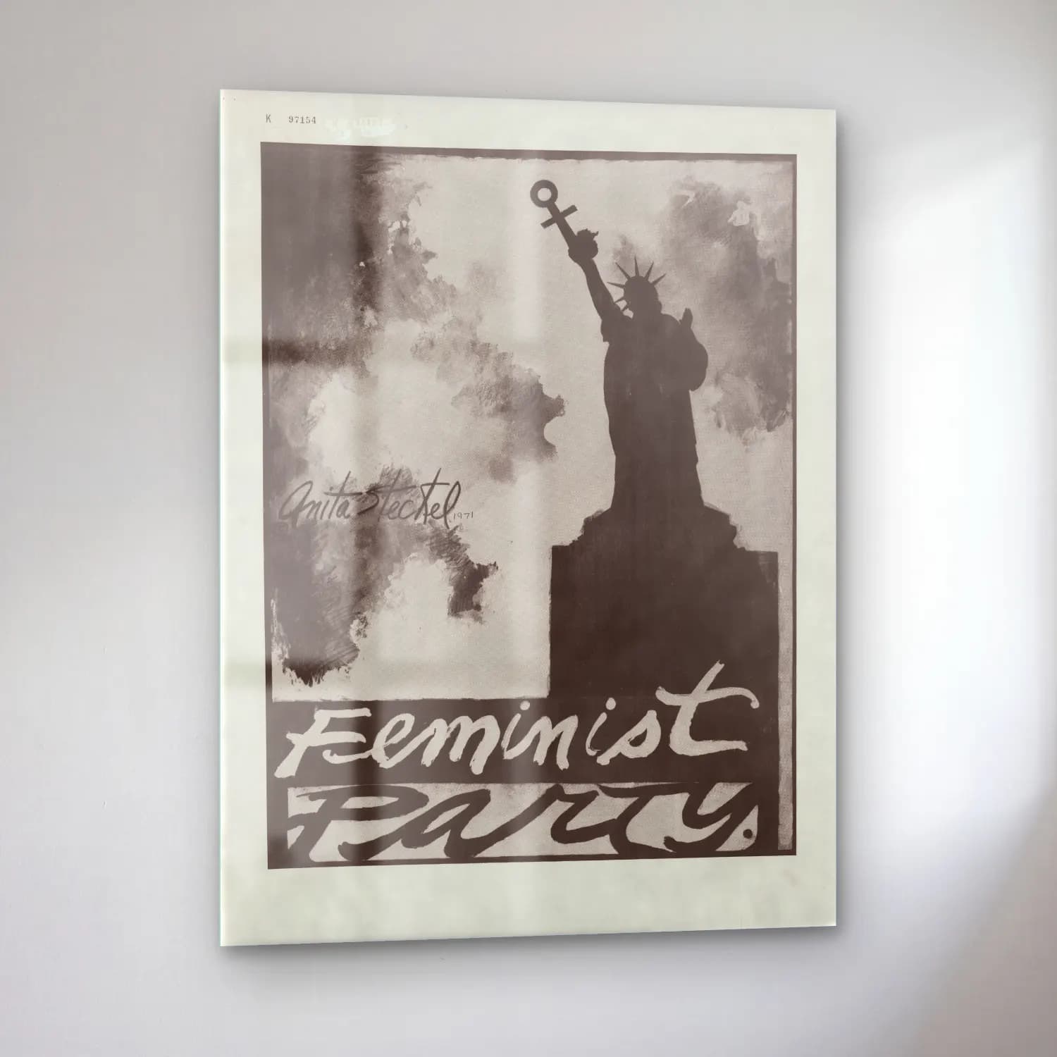 Vintage Poster Kadın Silueti – Siyah Beyaz Tonlar cam tablo — sol açıdan görünüm