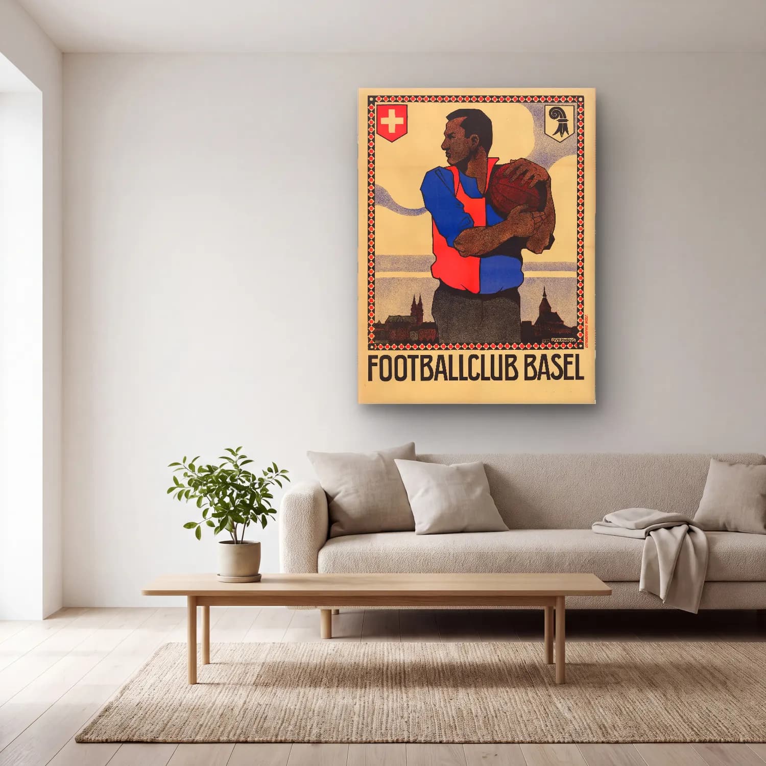 Vintage Poster Erkek Portresi No. 34 cam tablo — açık renk salonda