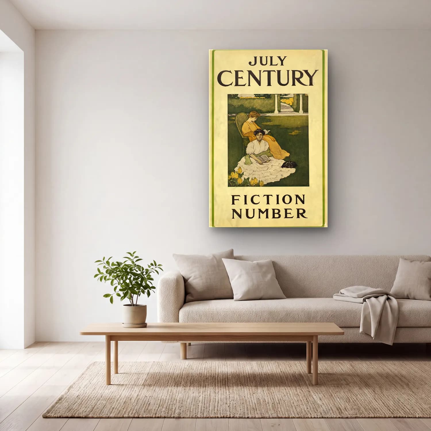 Vintage Poster Kitap Okuyan Kadın No. 24 cam tablo — açık renk salonda