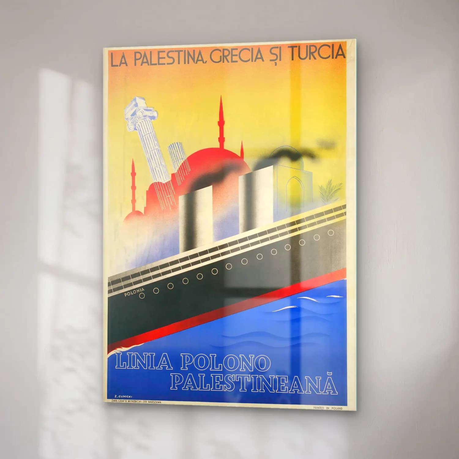 Vintage Poster İstanbul – Kırmızı Tonlar cam tablo — sağ açıdan görünüm