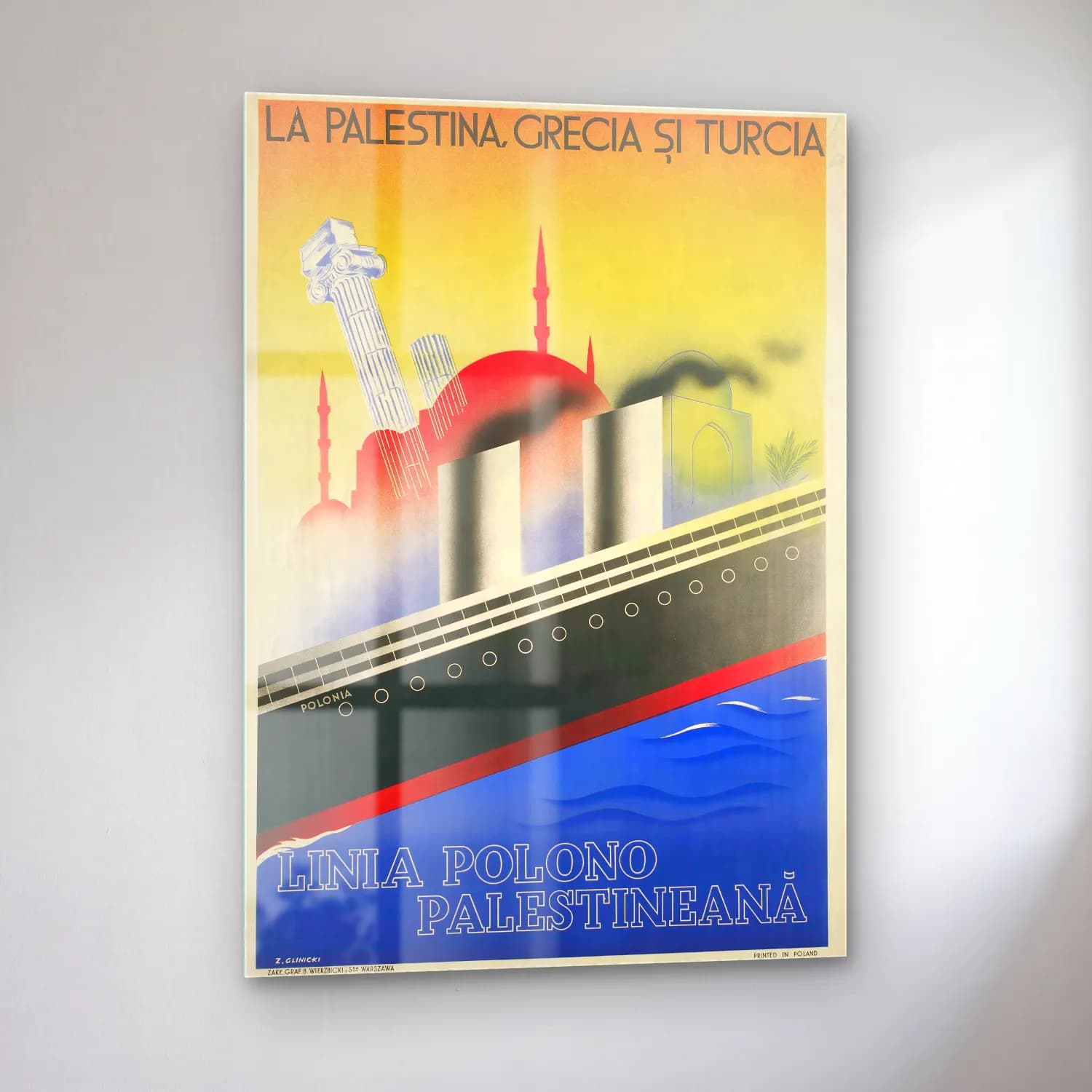 Vintage Poster İstanbul – Kırmızı Tonlar cam tablo — sol açıdan görünüm