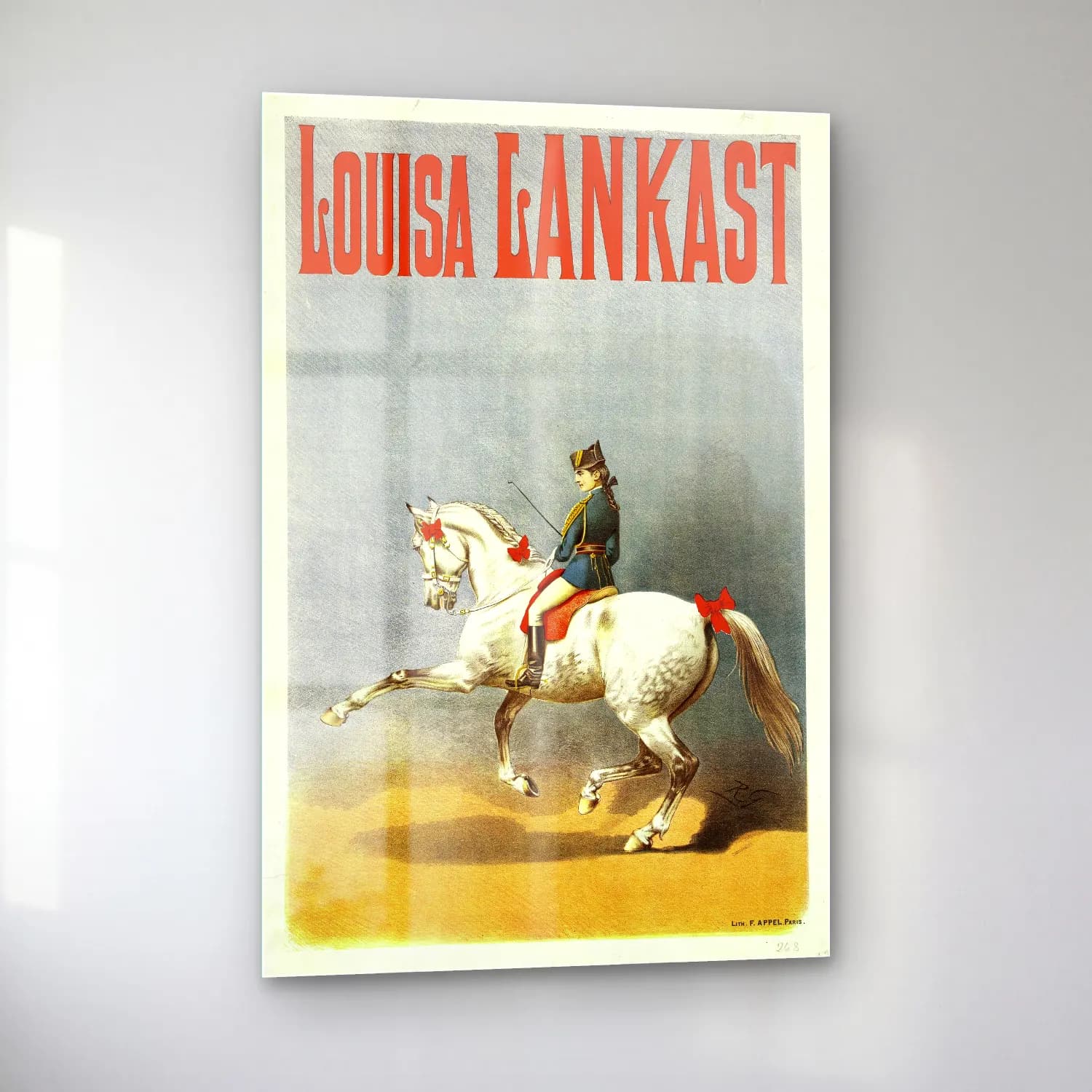 Vintage Poster Atlı No. 9 cam tablo — sol açıdan görünüm
