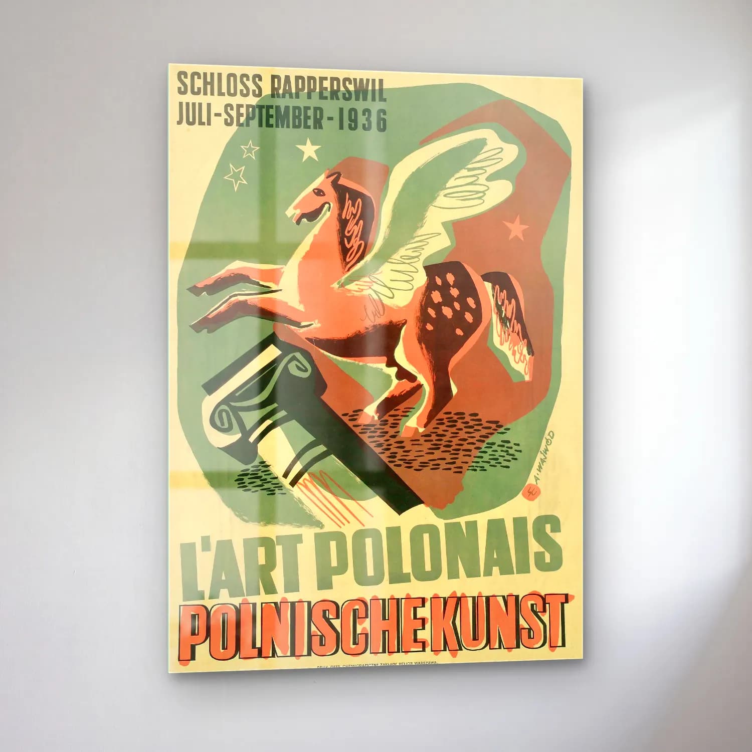 Vintage Poster Atlı No. 10 cam tablo — sol açıdan görünüm