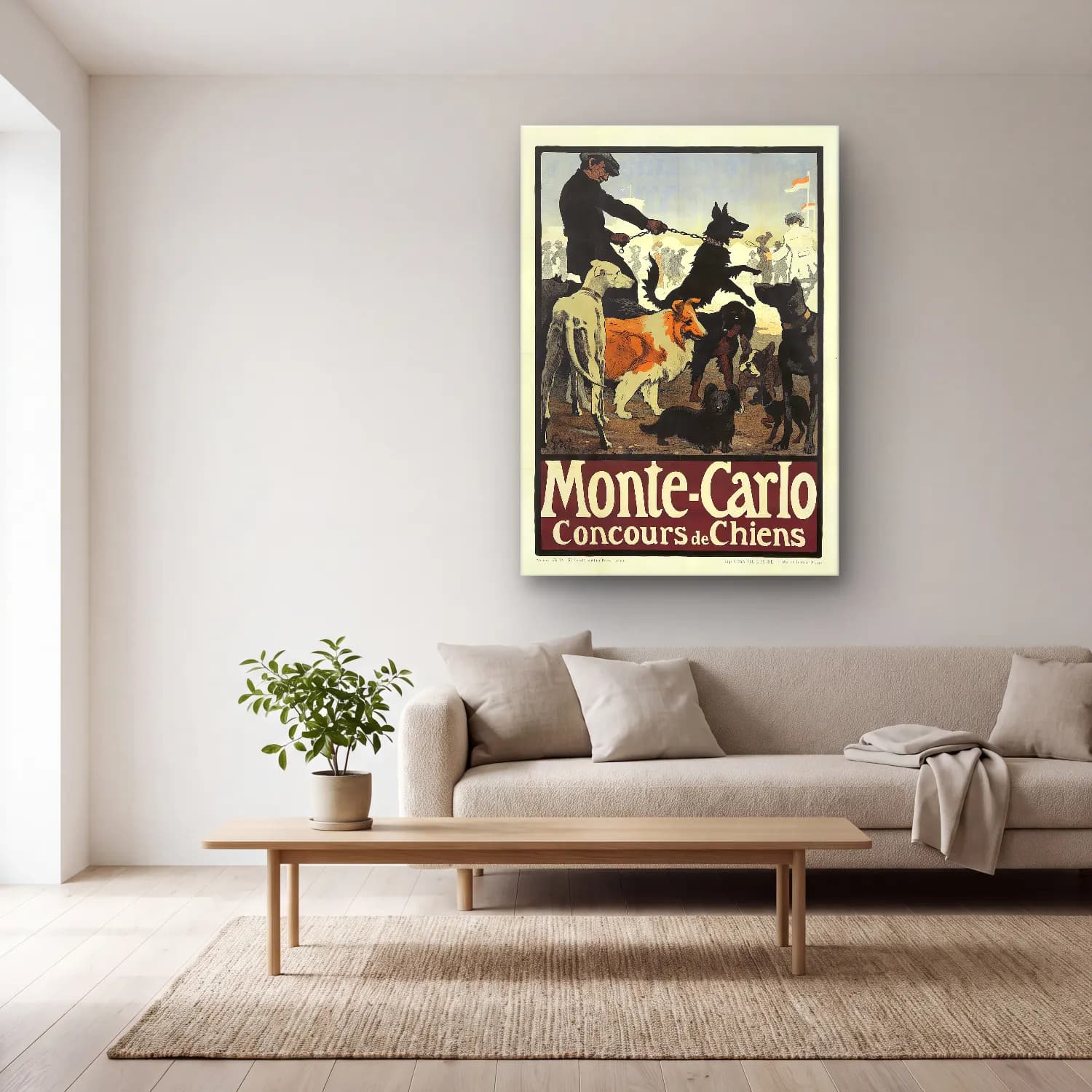 Vintage Poster Köpek No. 3 cam tablo — açık renk salonda