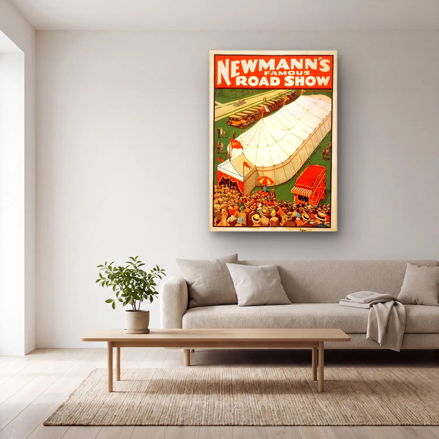 Vintage Poster Klasik Araba No. 5 cam tablo — açık renk salonda