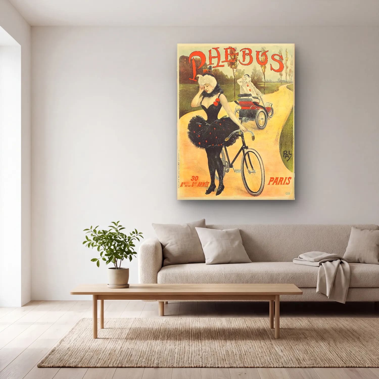 Vintage Poster Bisiklet No. 9 cam tablo — açık renk salonda