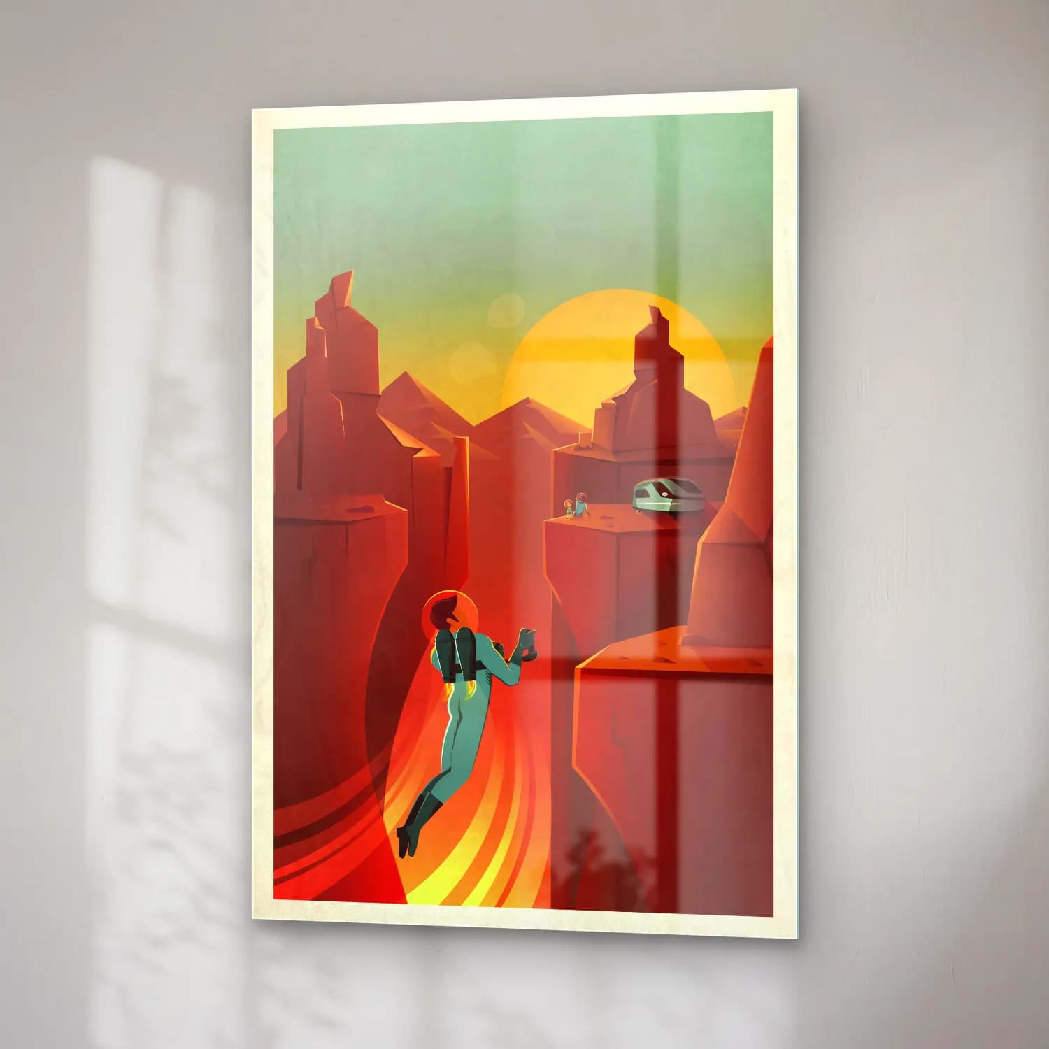 Vintage Poster Astronot No. 6 cam tablo — sağ açıdan görünüm