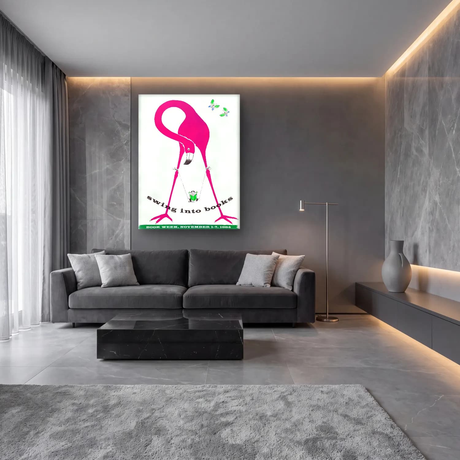 Vintage Poster Flamingo – Pembe Tonlar cam tablo — lüks salon duvarında