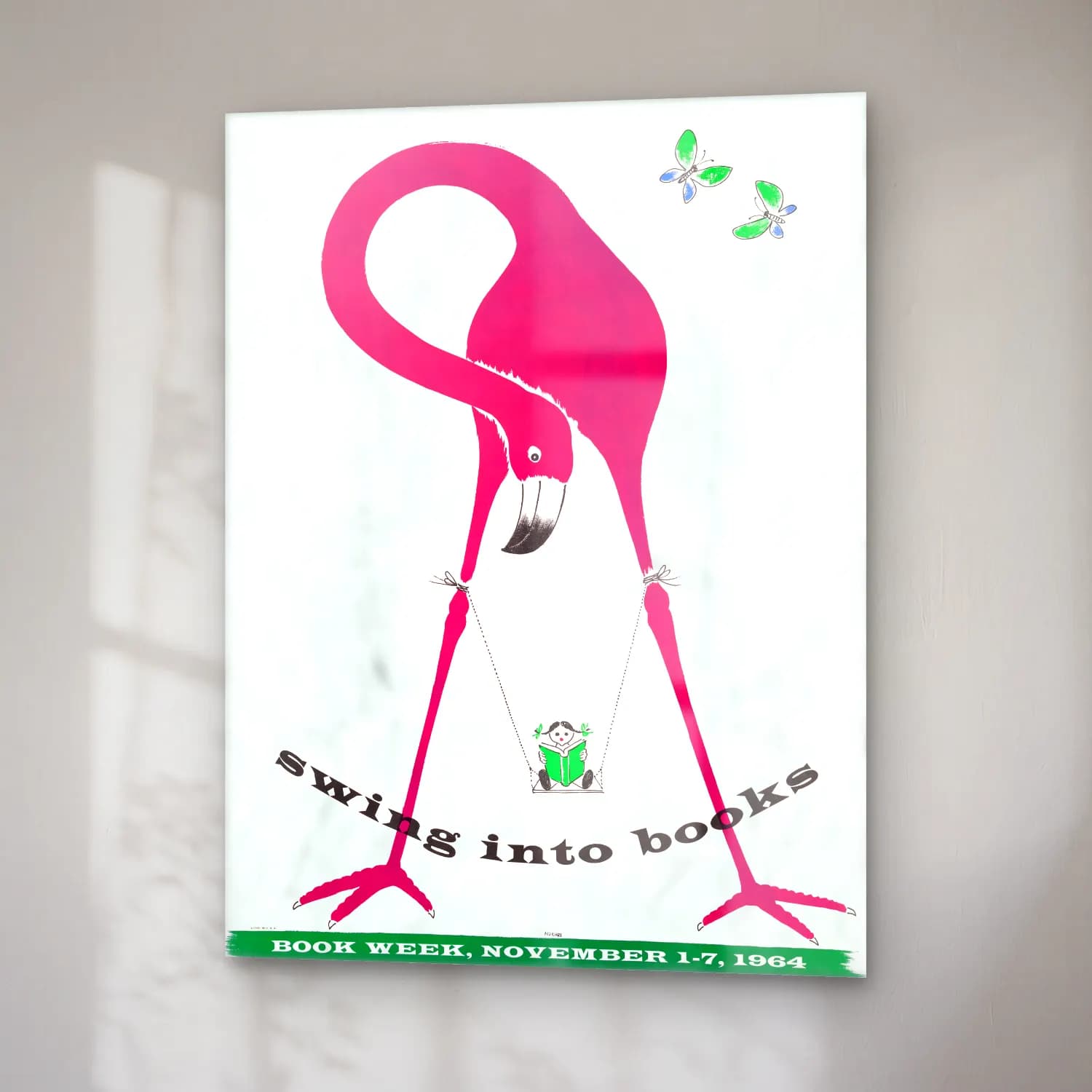 Vintage Poster Flamingo – Pembe Tonlar cam tablo — sağ açıdan görünüm