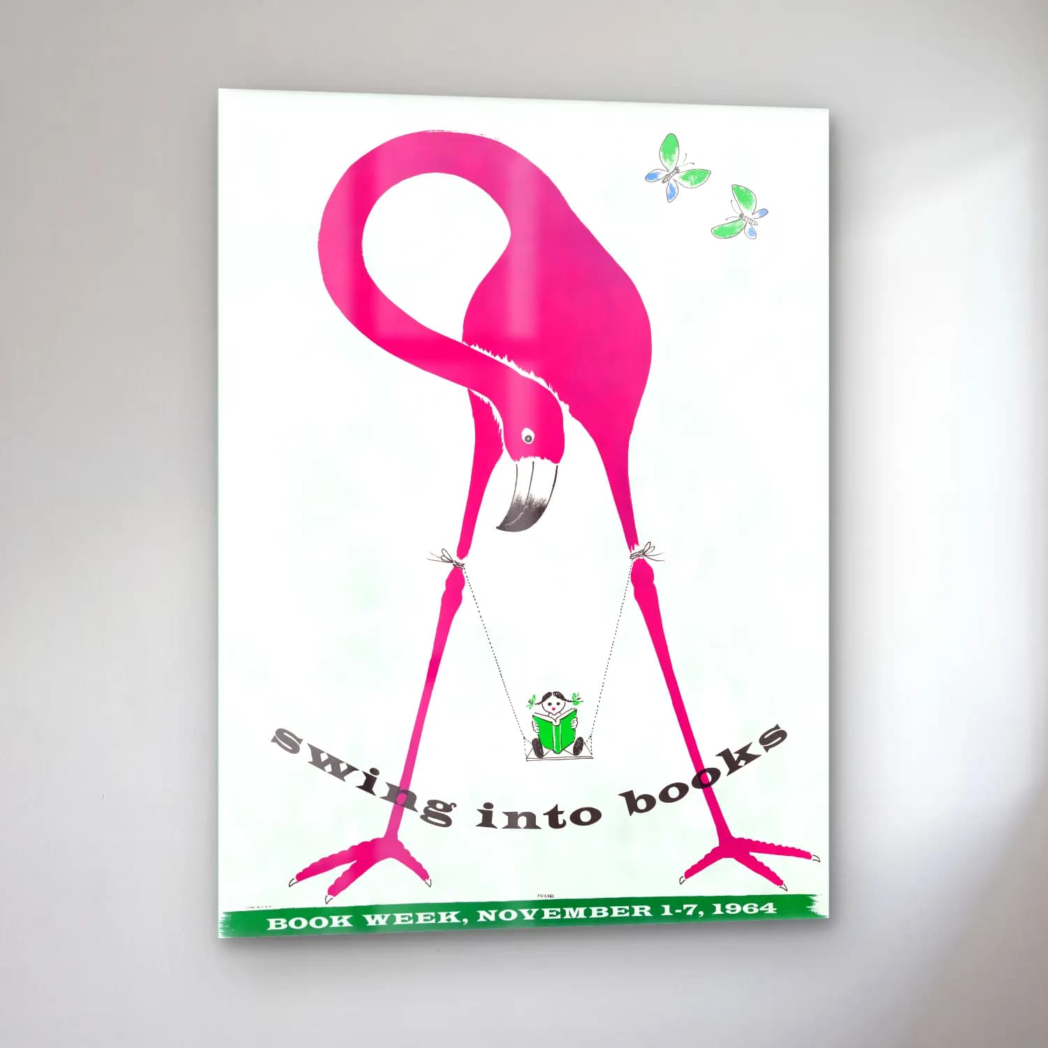 Vintage Poster Flamingo – Pembe Tonlar cam tablo — sol açıdan görünüm