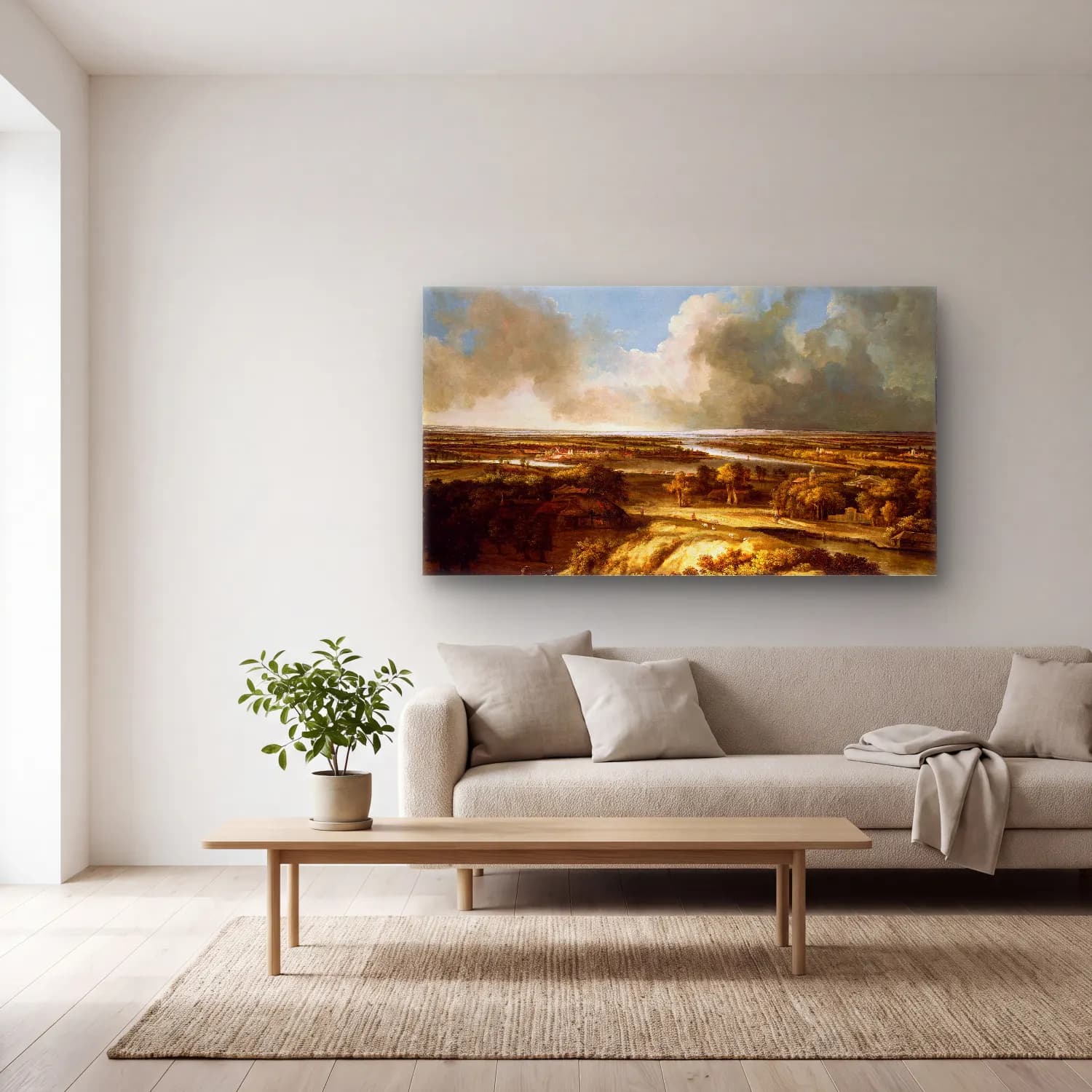 Philips Koninck – A Panoramic Landscape cam tablo — açık renk salonda