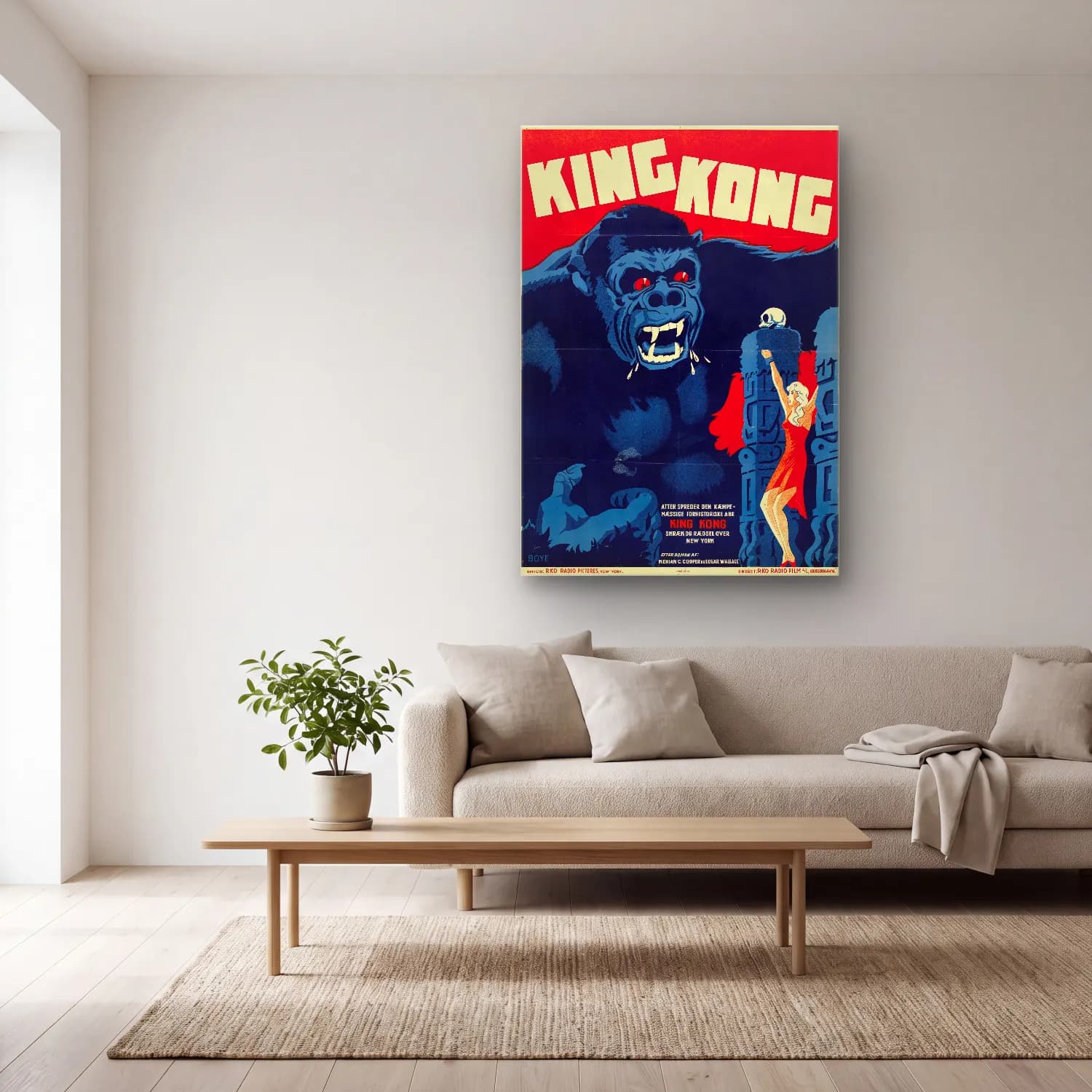 Vintage Poster Maymun – Kırmızı Tonlar cam tablo — açık renk salonda