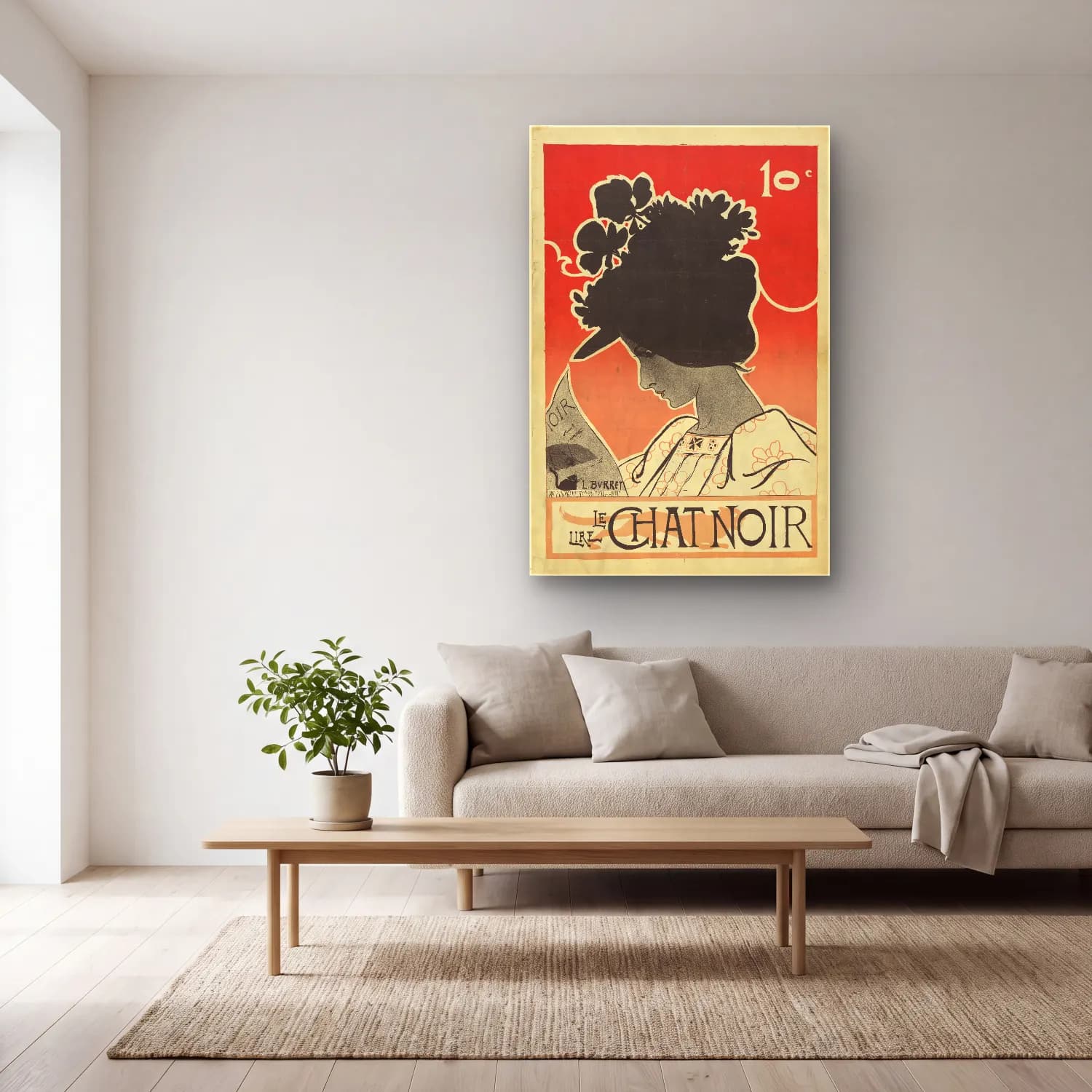 Vintage Poster Şapkalı Kadın No. 27 cam tablo — açık renk salonda