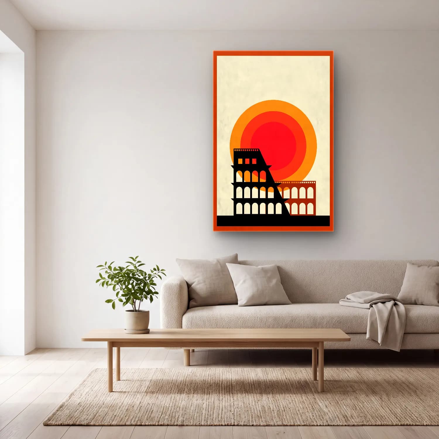 Vintage Poster Roma No. 3 cam tablo — açık renk salonda