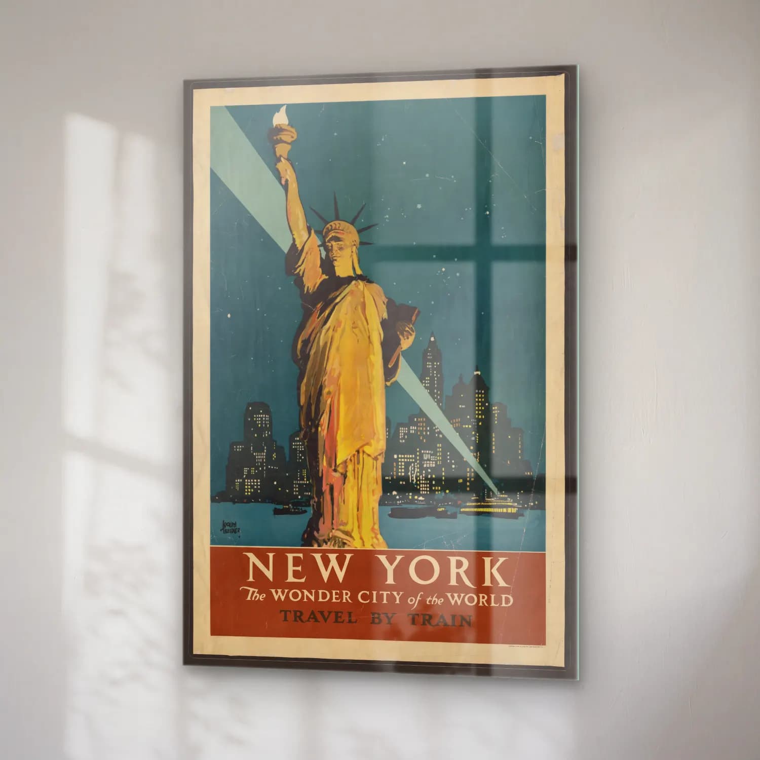 Vintage Poster Gece Şehir No. 6 cam tablo — sağ açıdan görünüm