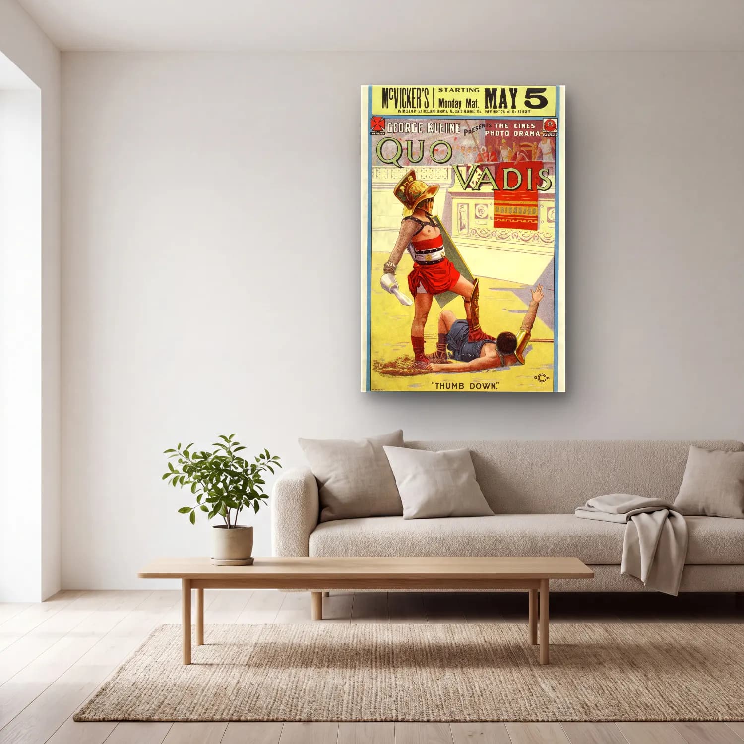 Vintage Poster Roma No. 4 cam tablo — açık renk salonda