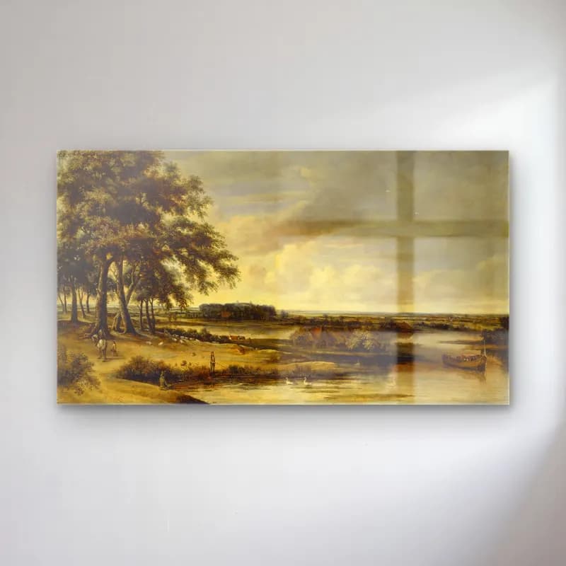 Philips Koninck – Dutch Landscape (ca. 1660 – 1670) cam tablo — Philips Koninck – Dutch Landscape (ca. 1660 – 1670) — yağlı boya kırda nehir