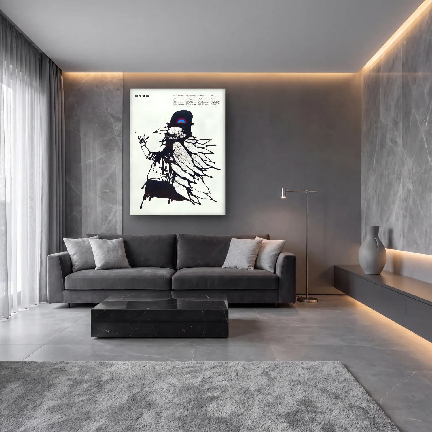 Bauhaus Şapkalı Kadın – Siyah Beyaz Tonlar cam tablo — lüks salon duvarında