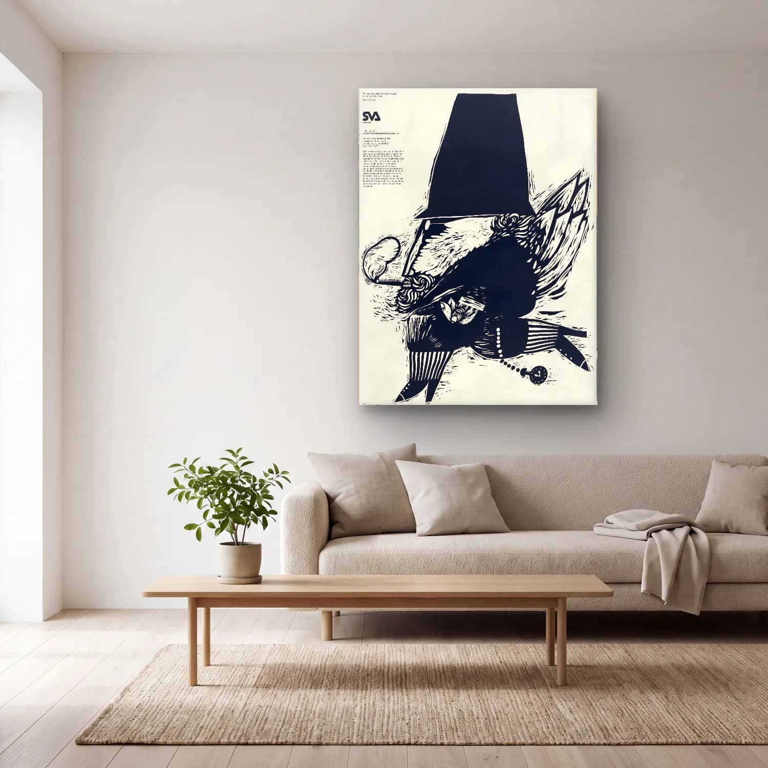 Vintage Poster Şövalye No. 17 cam tablo — açık renk salonda