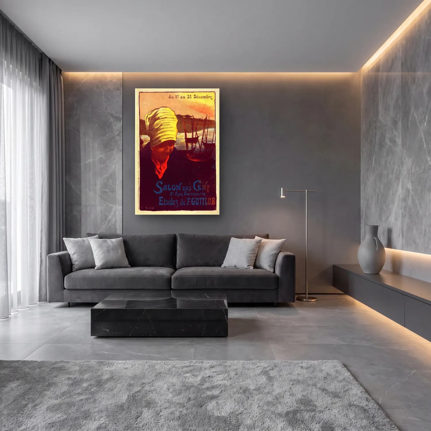 Vintage Poster Şapkalı Kadın No. 28 cam tablo — lüks salon duvarında