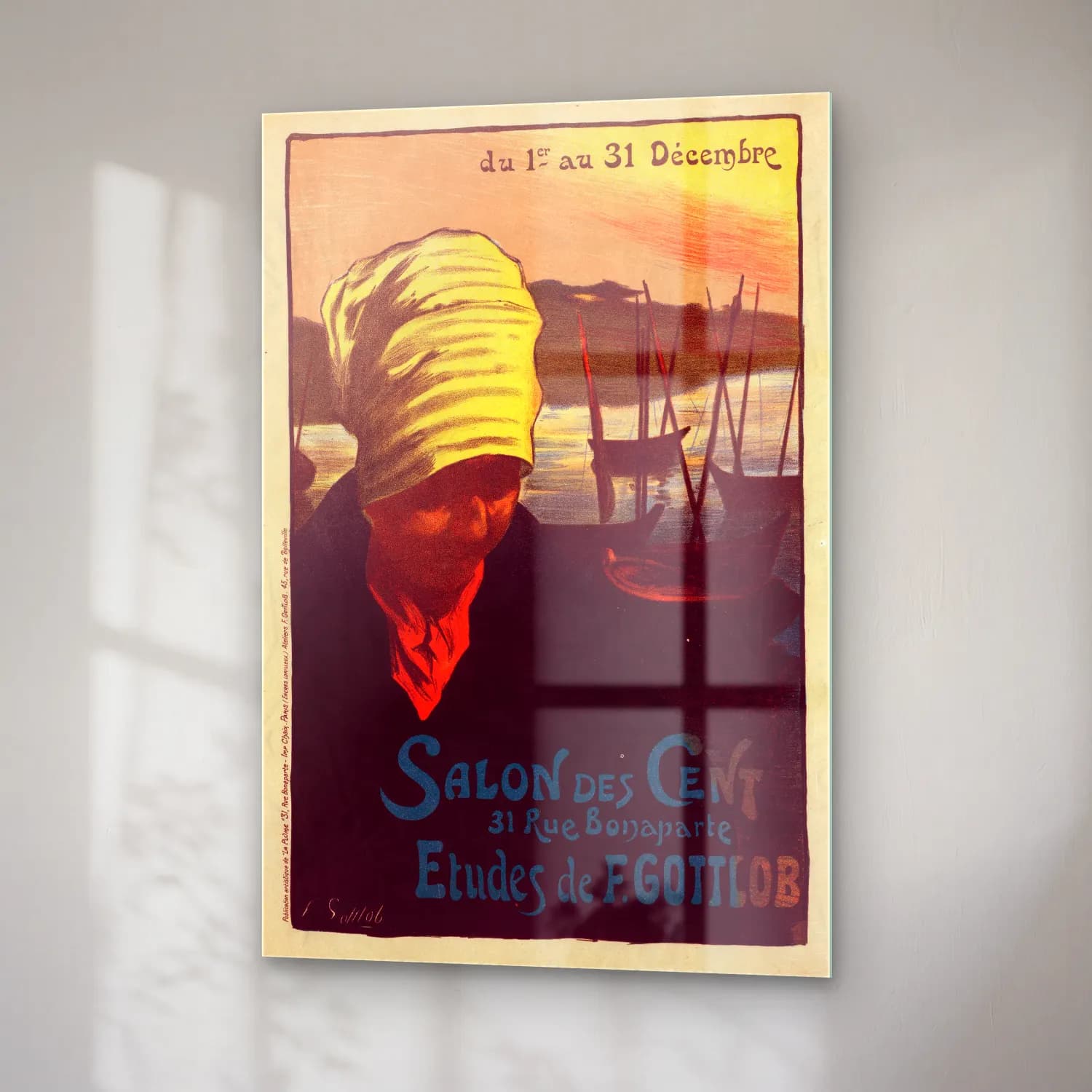 Vintage Poster Şapkalı Kadın No. 28 cam tablo — sağ açıdan görünüm