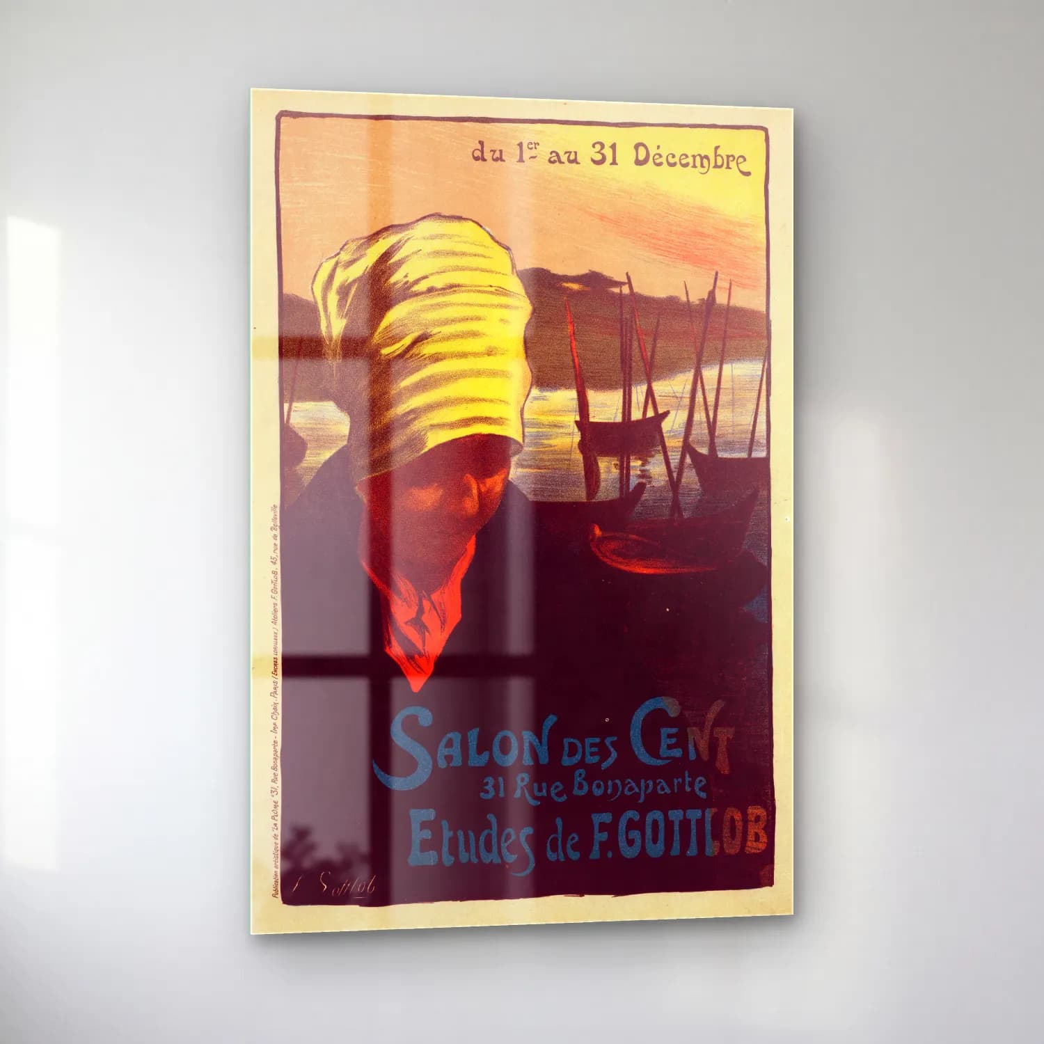 Vintage Poster Şapkalı Kadın No. 28 cam tablo — sol açıdan görünüm