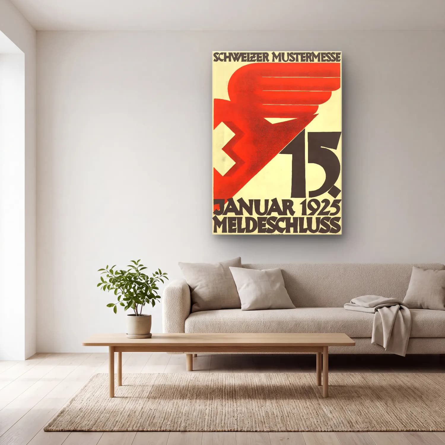 Bauhaus Rakamlar – Kırmızı Tonlar cam tablo — açık renk salonda
