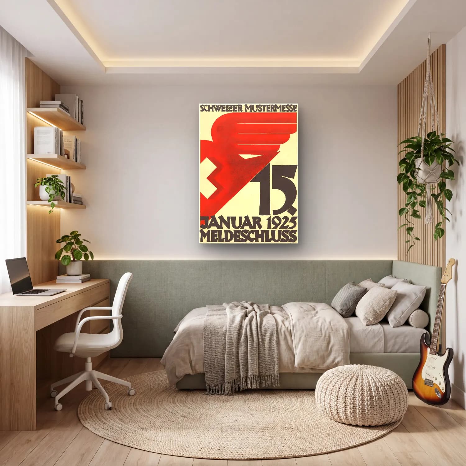 Bauhaus Rakamlar – Kırmızı Tonlar cam tablo — genç odasında