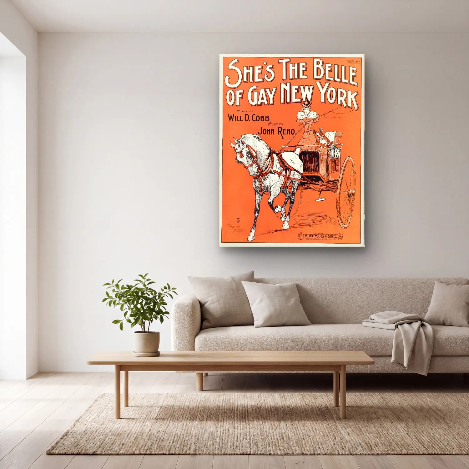 Vintage Poster Atlı No. 11 cam tablo — açık renk salonda