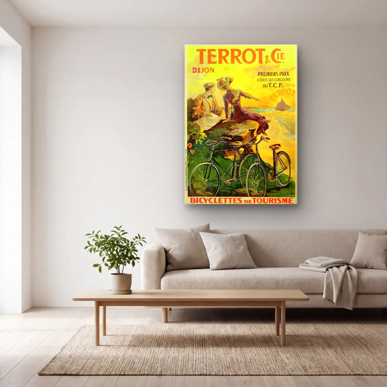 Vintage Poster Bisiklet No. 10 cam tablo — açık renk salonda