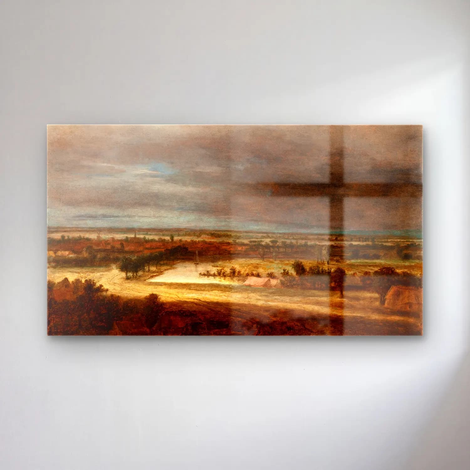 Philips Koninck – Panoramic Landscape with a Village (circa 1648-1649) cam tablo — Philips Koninck – Panoramic Landscape with a Village (circa 1648-1649) — yağlı boya kırda nehir