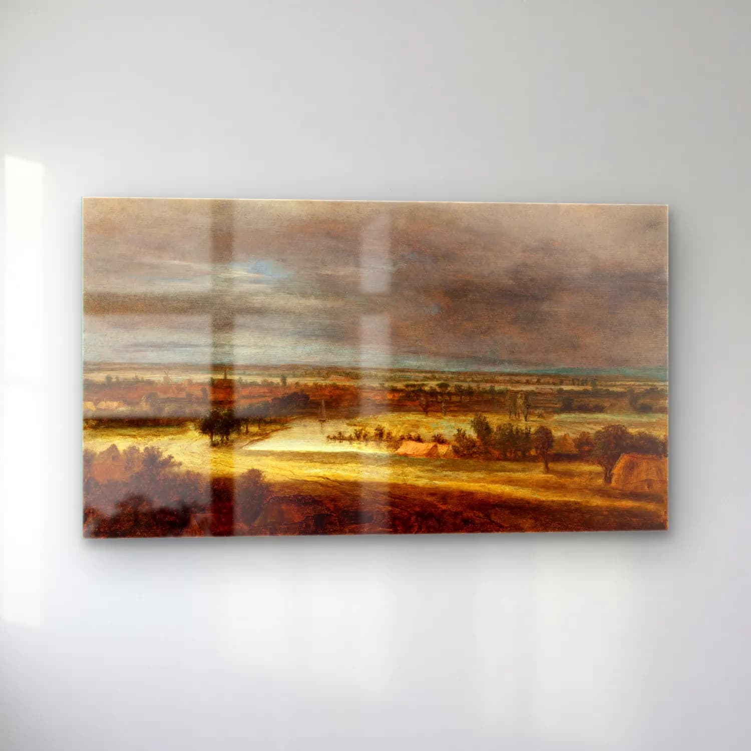 Philips Koninck – Panoramic Landscape with a Village (circa 1648-1649) cam tablo — sol açıdan görünüm