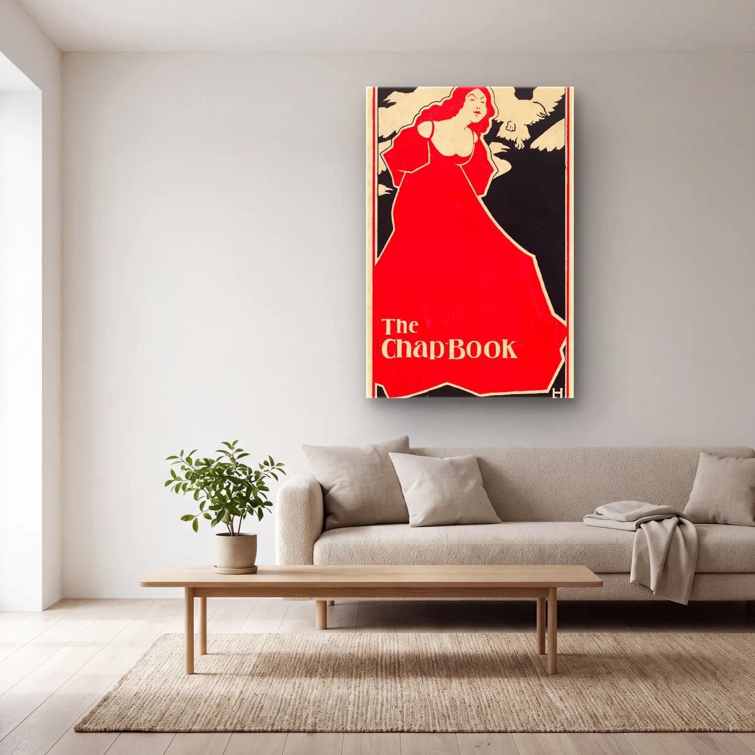 Vintage Poster Elbiseli Kadın No. 62 cam tablo — açık renk salonda