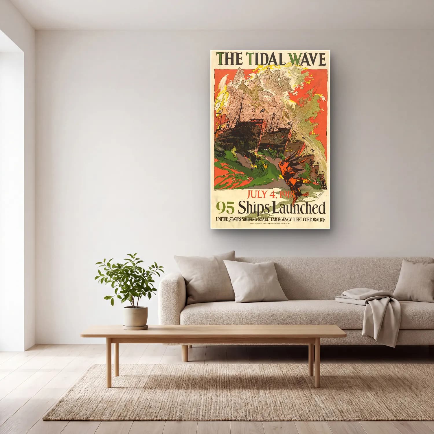 Vintage Poster Savaş Sahnesi No. 12 cam tablo — açık renk salonda