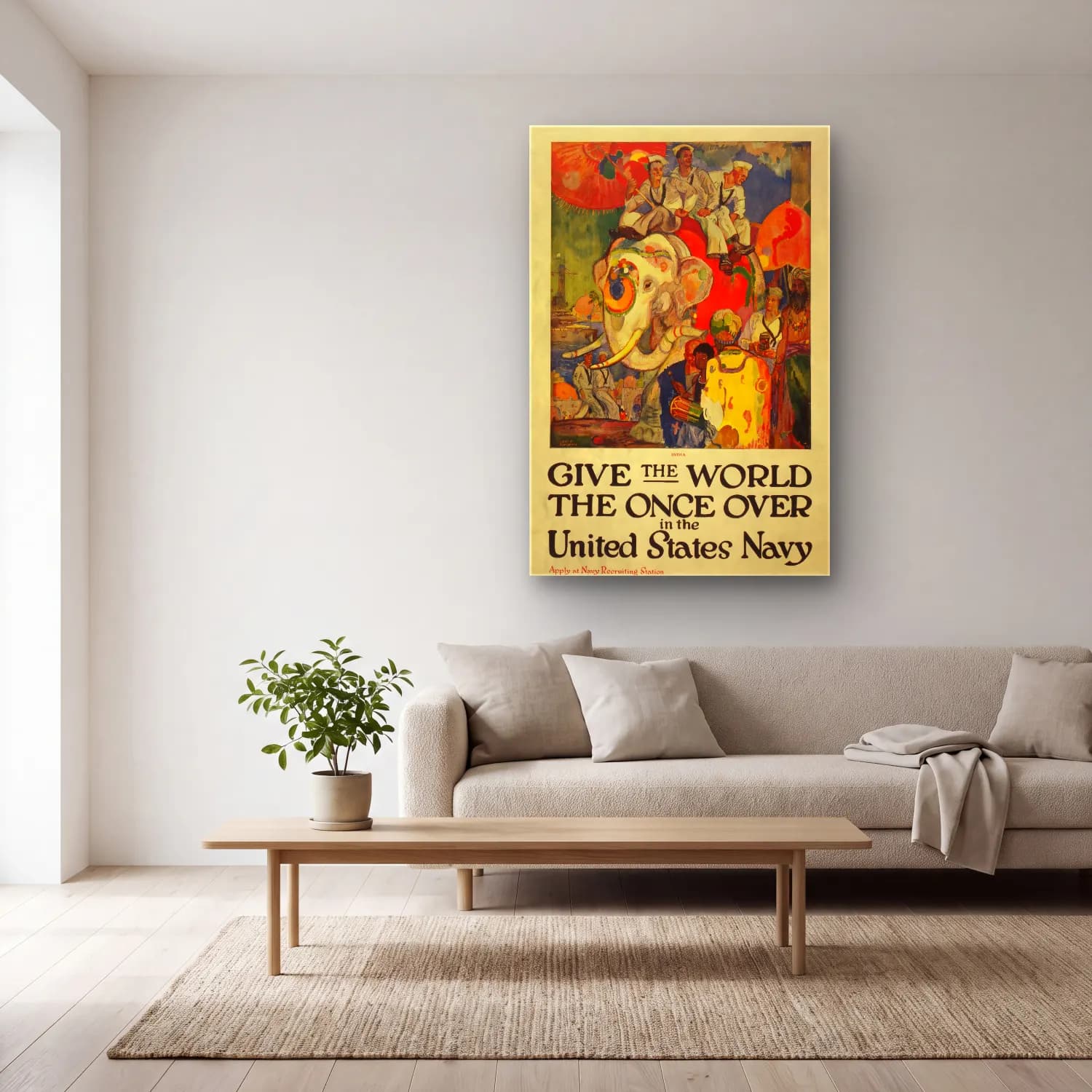 Vintage Poster Fil – Bej Tonlar cam tablo — açık renk salonda