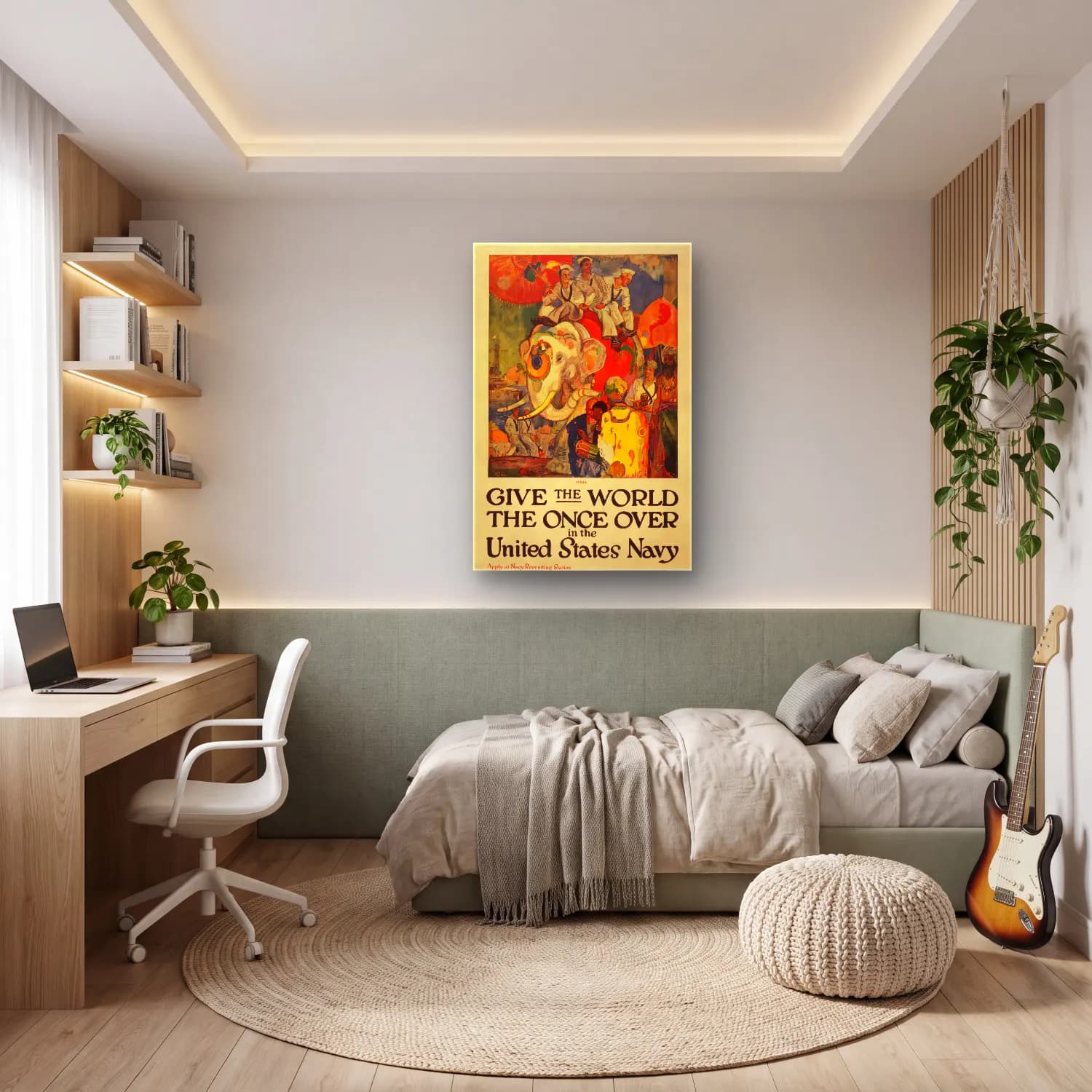 Vintage Poster Fil – Bej Tonlar cam tablo — genç odasında