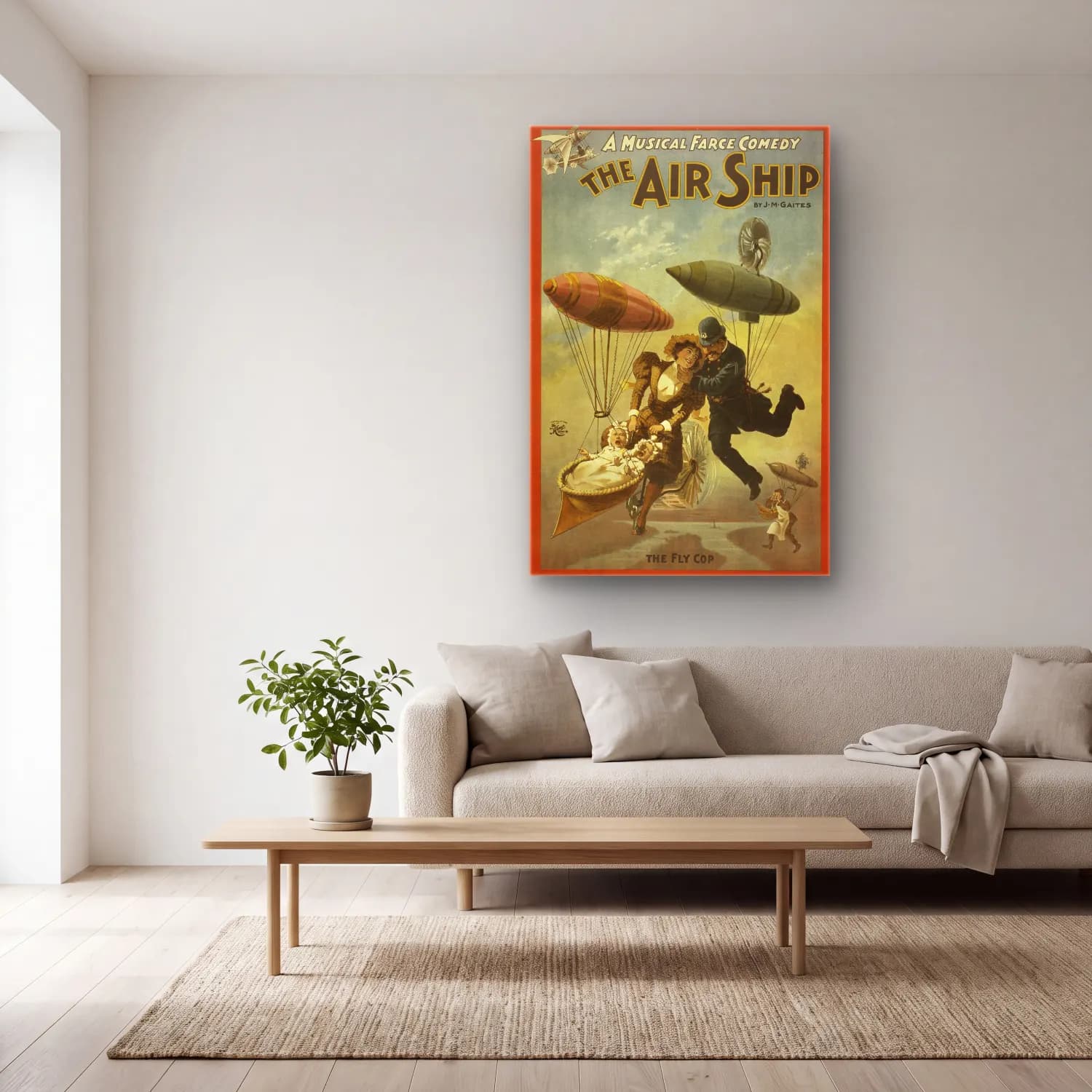 Vintage Poster Sıcak Hava Balonu No. 3 cam tablo — açık renk salonda