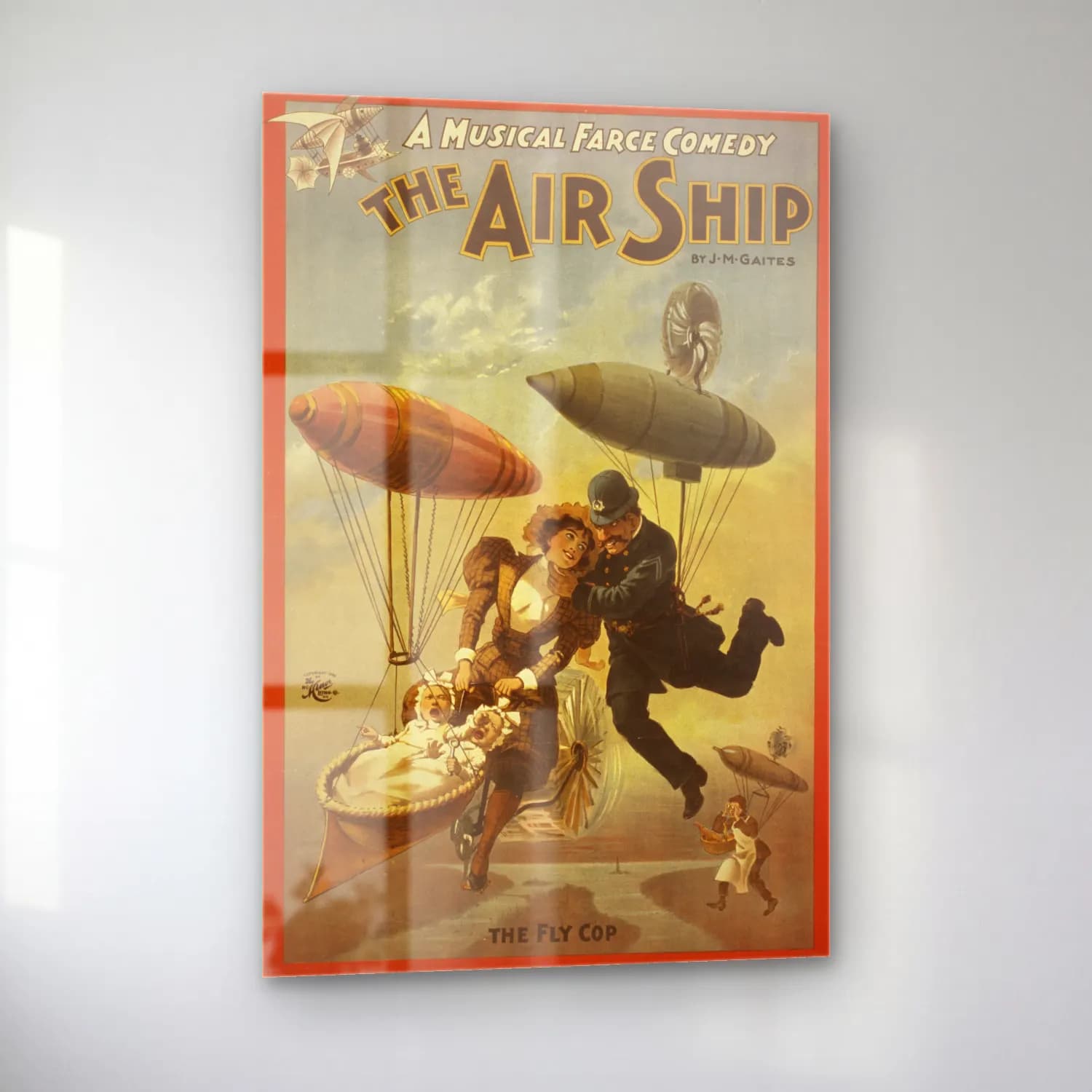 Vintage Poster Sıcak Hava Balonu No. 3 cam tablo — sol açıdan görünüm