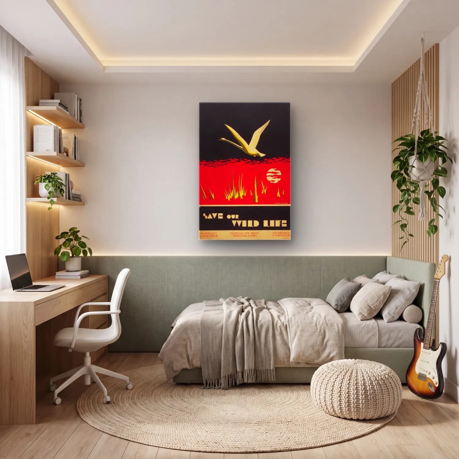 Vintage Poster Kuğu cam tablo — genç odasında