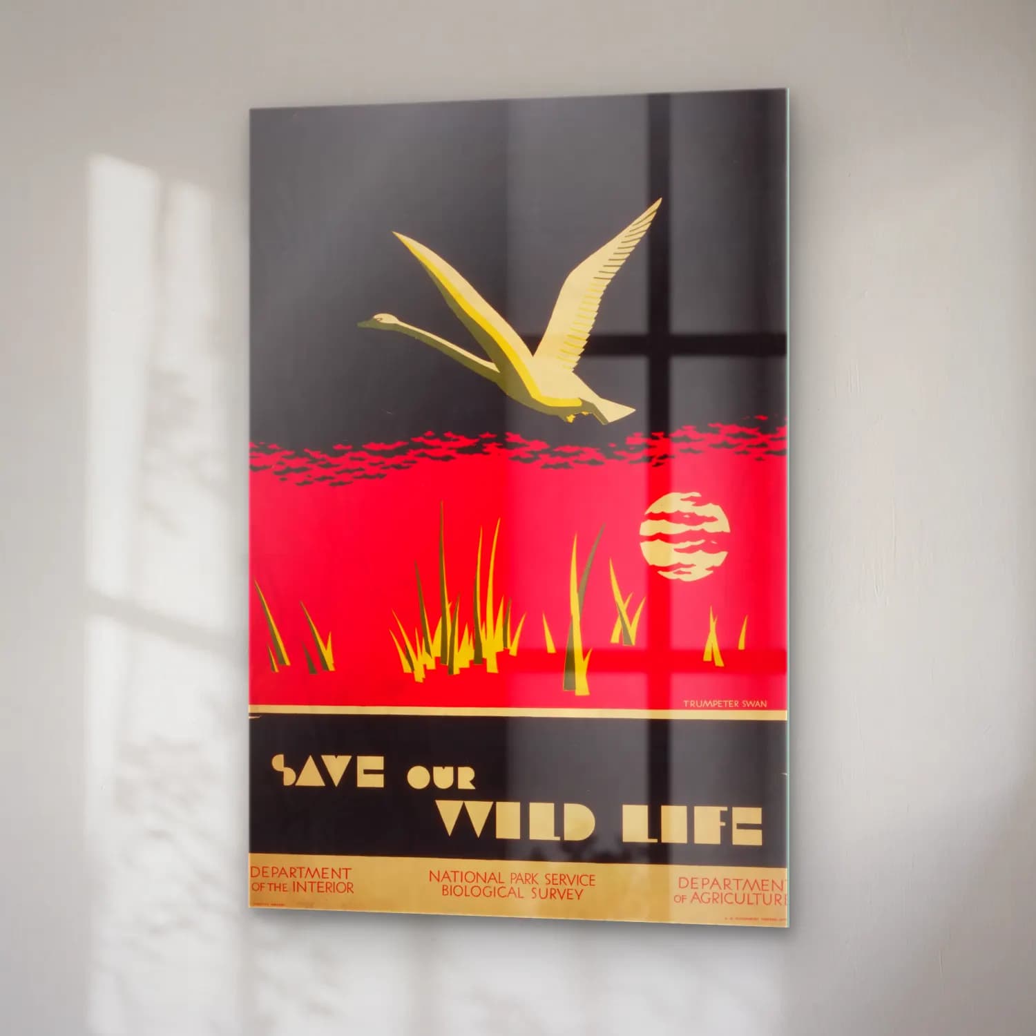Vintage Poster Kuğu cam tablo — sağ açıdan görünüm
