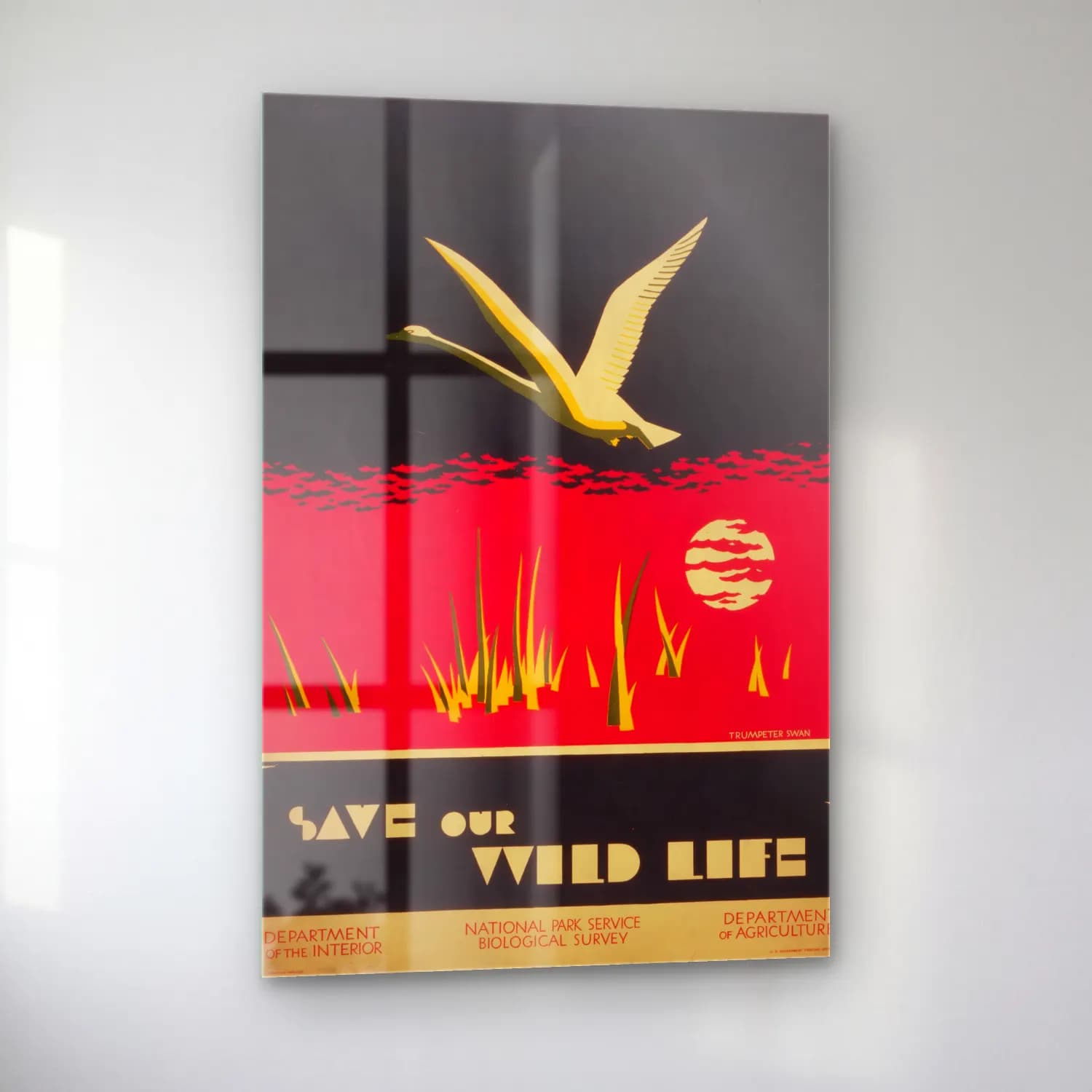 Vintage Poster Kuğu cam tablo — sol açıdan görünüm