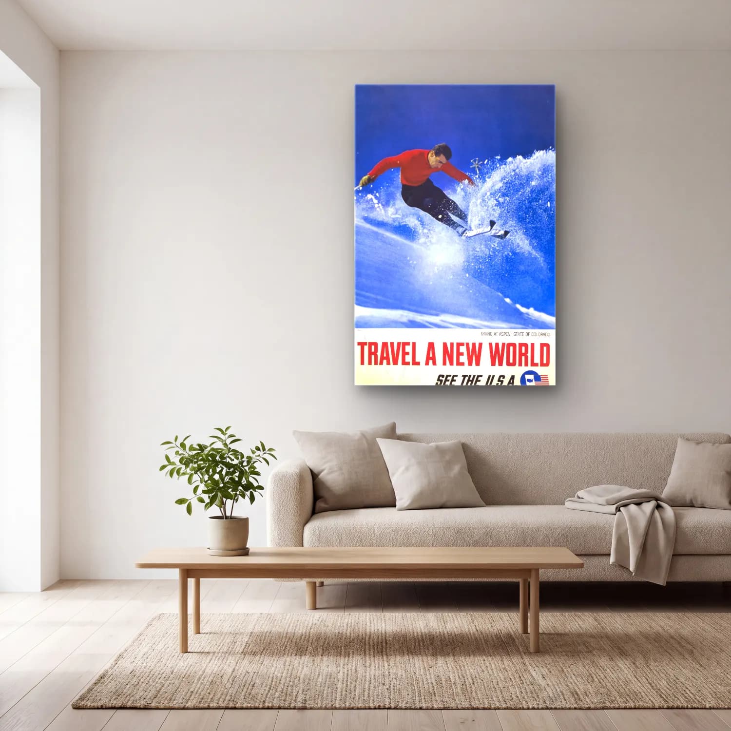 Vintage Poster Kayak No. 10 cam tablo — açık renk salonda