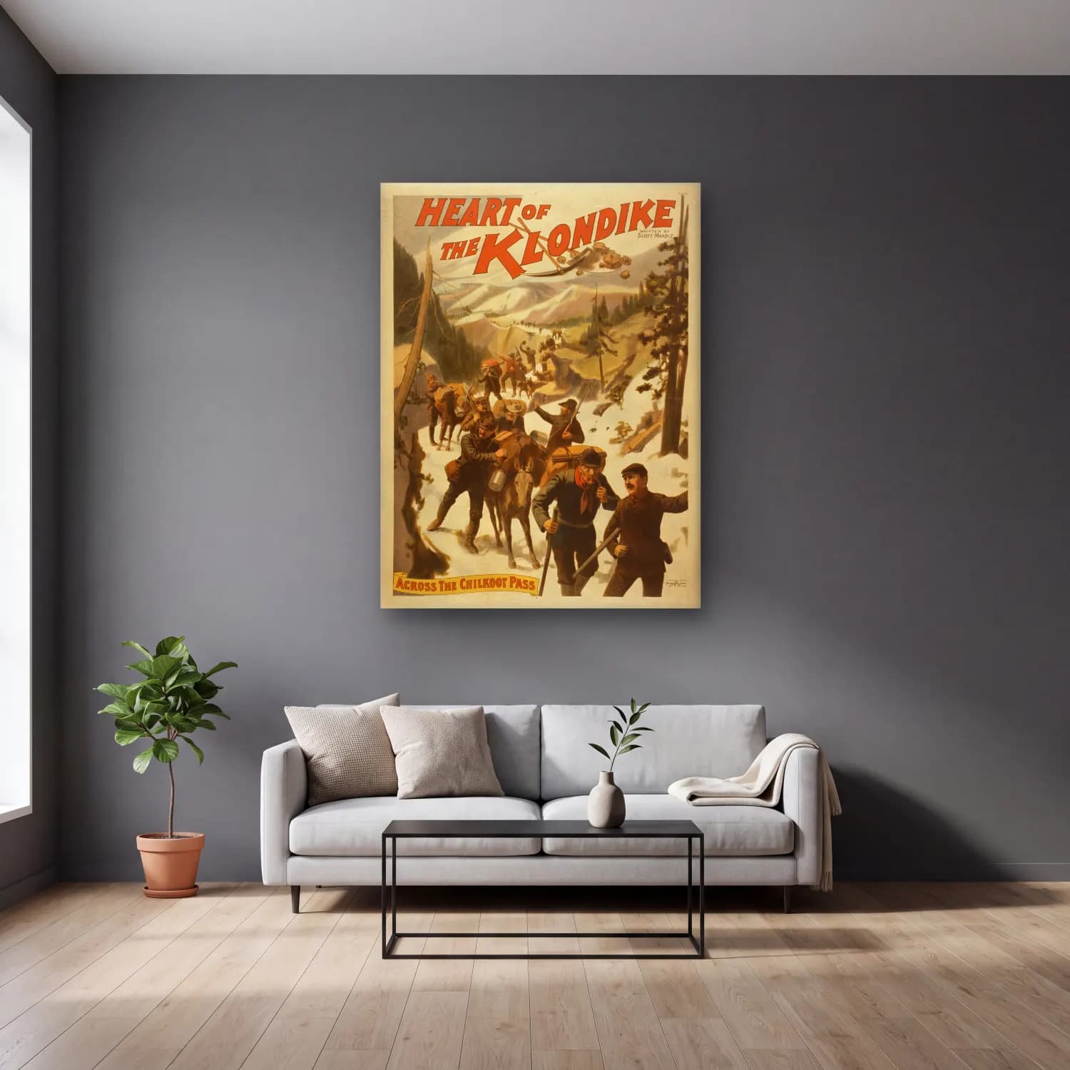 Vintage Poster Kayak No. 11 cam tablo — gri duvarlı salonda