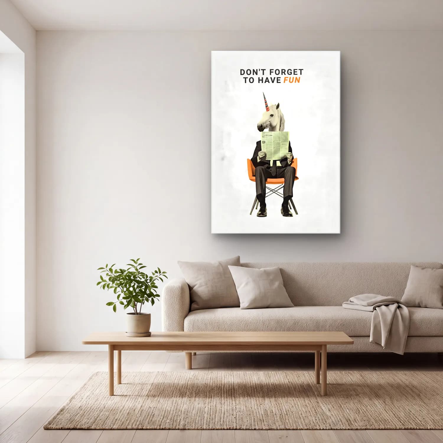 Vintage Poster Atlı – Turuncu Tonlar cam tablo — açık renk salonda